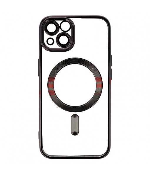 Husa iPhone 13, Premium MagSafe Electro, Spate Transparent, Rama Negru